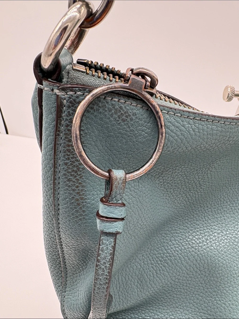 Coach Sutton Teal Pebbled Leather Detachable Crossbody Strap BLEMISH